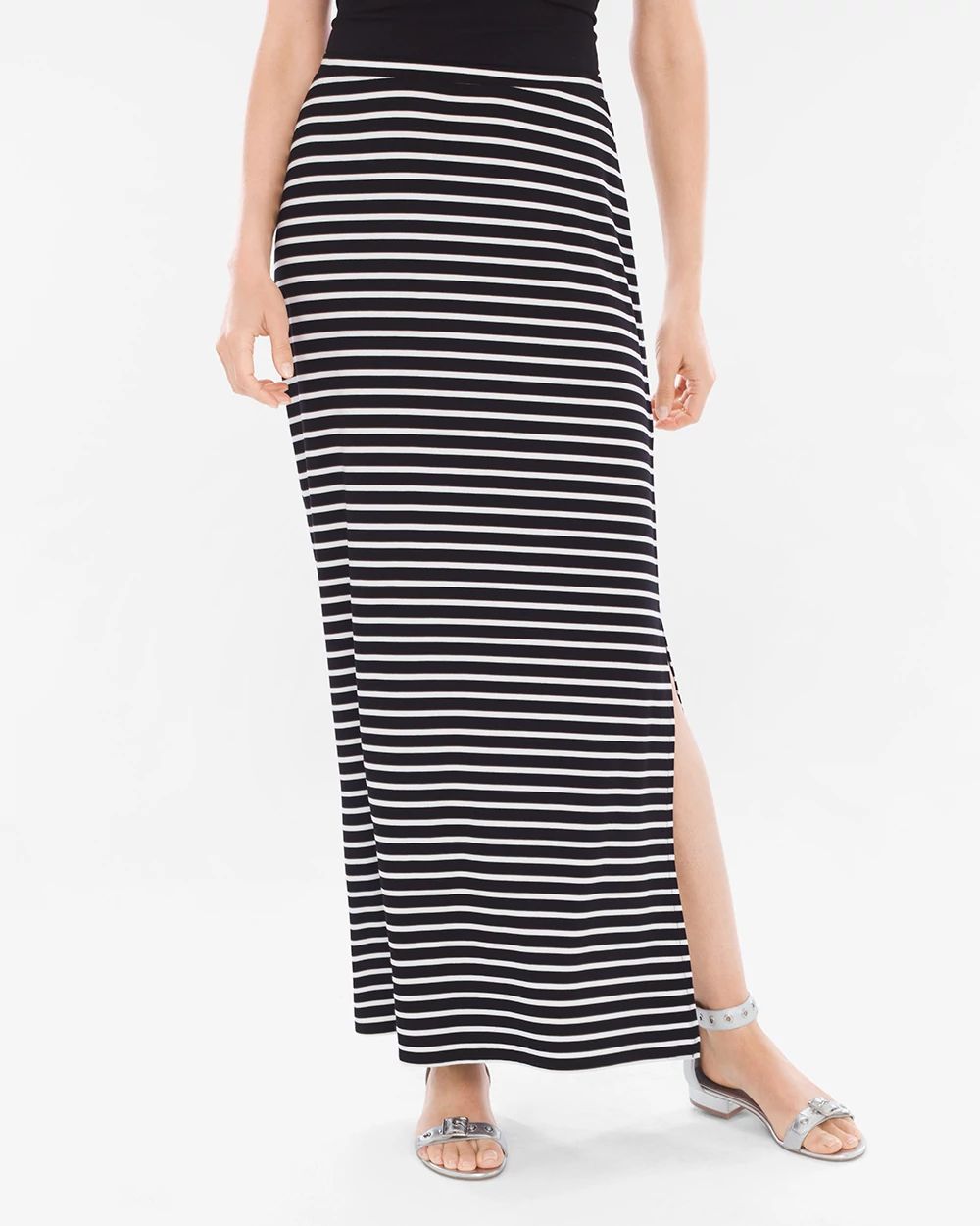 b&w stripe maxi skirt folding waist . s/m main image 1